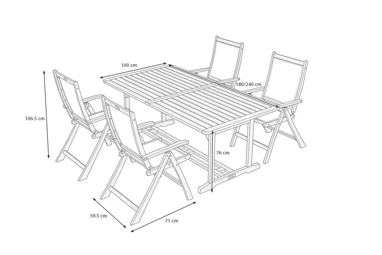 OUTFLEXX Garten-Essgruppe, 4 Personen, ausziehbar, 180-240cm, Akazie/Textilene, FSC®-zertifiziert