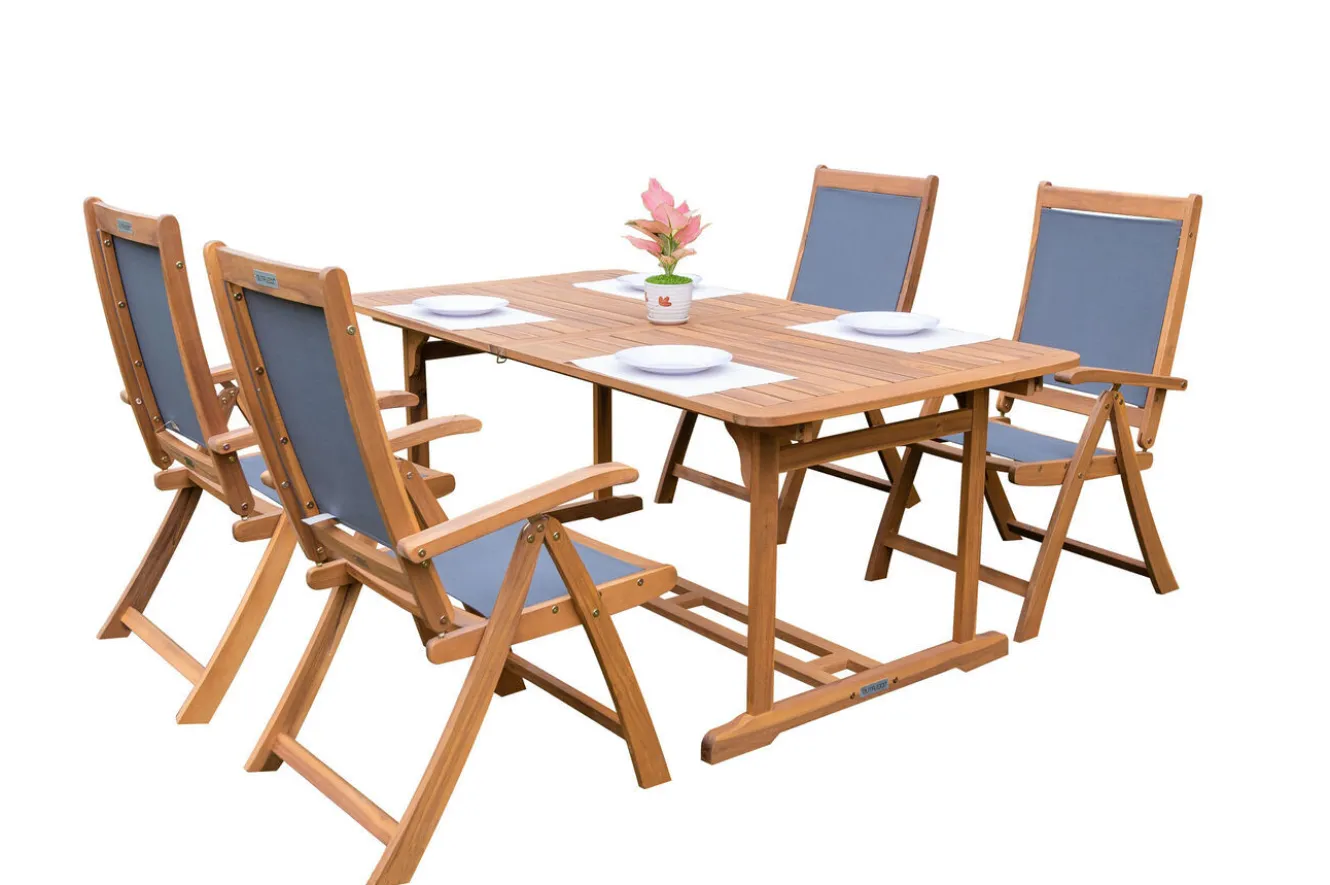 OUTFLEXX Garten-Essgruppe, 4 Personen, ausziehbar, 180-240cm, Akazie/Textilene, FSC®-zertifiziert