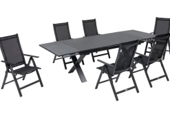 OUTFLEXX Garten-Essgruppe, 6 Personen, ausziehbar, 180-280cm, Alu/Spraystone/Textil, Klappstühle