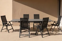 OUTFLEXX Garten-Essgruppe, 6 Personen, ausziehbar, 180-280cm, Alu/Spraystone/Textil, Klappstühle