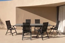 OUTFLEXX Garten-Essgruppe, 6 Personen, ausziehbar, 180-280cm, Alu/Spraystone/Textil, Klappstühle