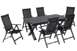 OUTFLEXX Garten-Essgruppe, 6 Personen, ausziehbar, 180-280cm, Alu/Spraystone/Textil, Klappstühle