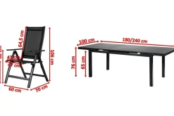 OUTFLEXX Garten-Essgruppe, 6 Personen, ausziehbarer Tisch 180–240 cm, Aluminium/Textilene