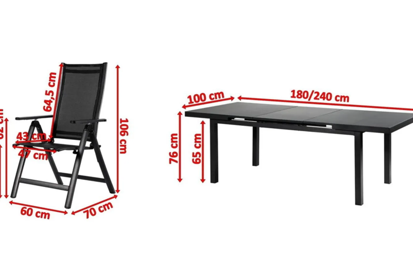 OUTFLEXX Garten-Essgruppe, 6 Personen, ausziehbarer Tisch 180–240 cm, Aluminium/Textilene