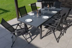 OUTFLEXX Garten-Essgruppe, 6 Personen, ausziehbarer Tisch 180–240 cm, Aluminium/Textilene