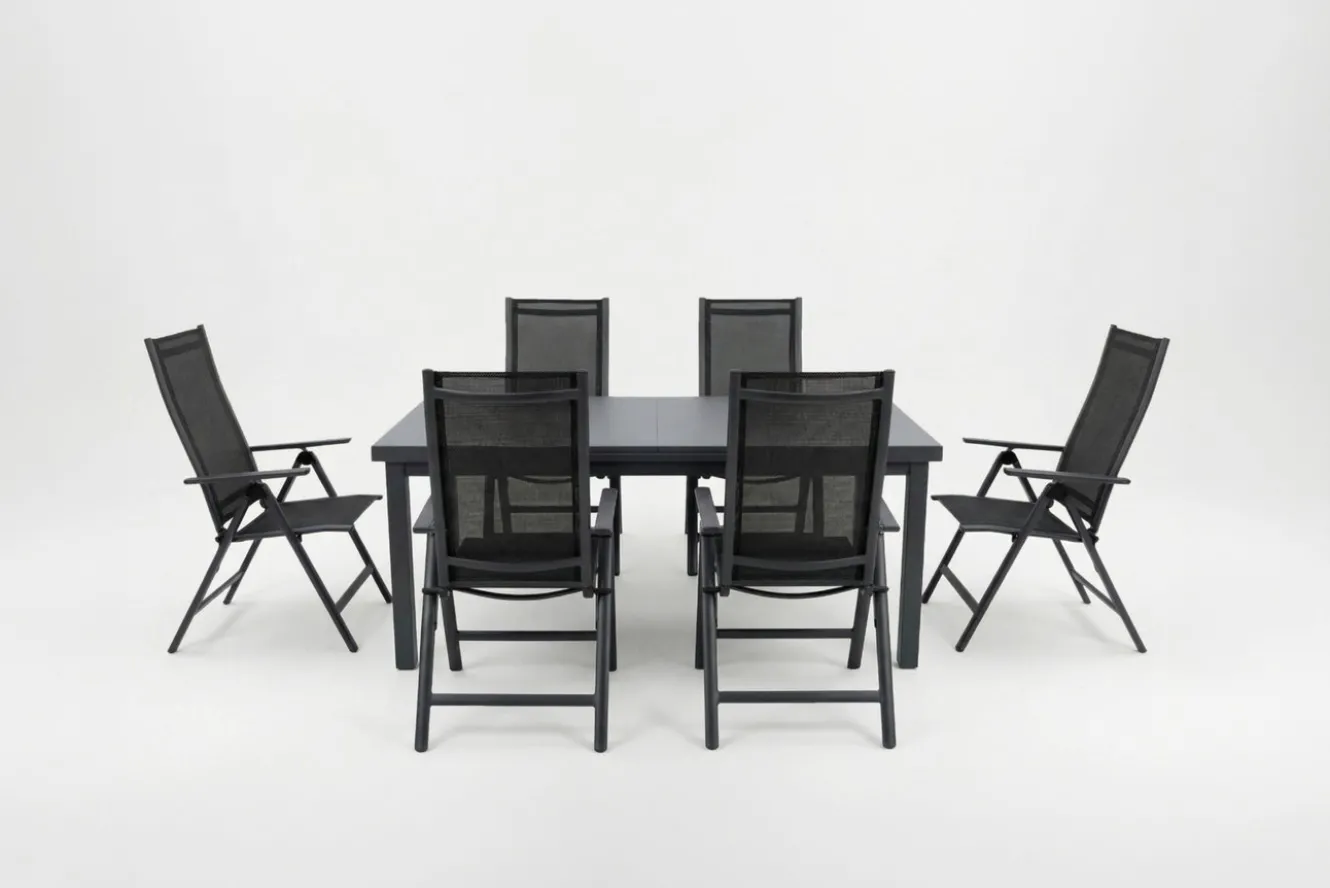 OUTFLEXX Garten-Essgruppe, 6 Personen, ausziehbarer Tisch 180–240 cm, Aluminium/Textilene