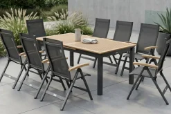 OUTFLEXX Garten-Essgruppe, 8 Personen, ausziehbarer Tisch 180–240 cm, Aluminium/Teakholz FSC®-zertifiziert