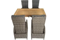 OUTFLEXX Garten-Essgruppe, Polyrattan/recyceltes Teak, Tisch 160 x 90 cm, 4 Hochlehner- Diningsessel, inkl. Polster, FSC®-zertifiziertes Produkt