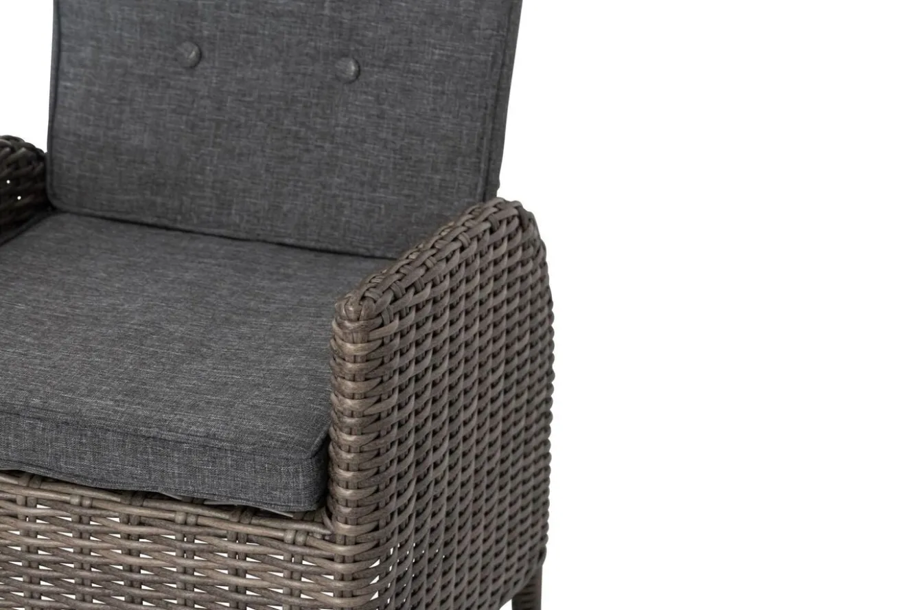OUTFLEXX Garten-Essgruppe, Polyrattan/recyceltes Teak, Tisch 160 x 90 cm, 4 Hochlehner- Diningsessel, inkl. Polster, FSC®-zertifiziertes Produkt