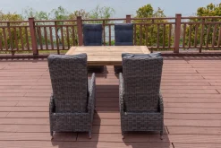 OUTFLEXX Garten-Essgruppe, Polyrattan/recyceltes Teak, Tisch 160 x 90 cm, 4 Hochlehner- Diningsessel, inkl. Polster, FSC®-zertifiziertes Produkt