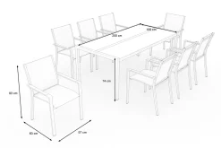 OUTFLEXX Garten-Essgruppe, schwarz/graphite, Edelstahl/Glaskeramik, Tisch 200x100cm, 8 Stapelstühle, witterungsbeständig