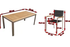 OUTFLEXX Garten-Essgruppe, schwarz, Edelstahl/Teak, Esstisch 180 x 90 cm, 6 Stapelstühle gepolstert