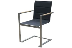 OUTFLEXX Garten-Essgruppe, schwarz, 180/240 x 100 cm, Edelstahl/Teak, Ausziehtisch, 4 Stühle padded, 2 Klappstühle, FSC®-zertifiziertes Produkt