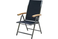 OUTFLEXX Garten-Essgruppe, schwarz, 180/240 x 100 cm, Edelstahl/Teak, Ausziehtisch, 4 Stühle padded, 2 Klappstühle, FSC®-zertifiziertes Produkt