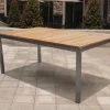 OUTFLEXX Garten-Essgruppe, schwarz, 200/300 x 100 cm, Edelstahl/Teak, Ausziehtisch, 8 Stapelstühle, 2 Klappstühle, FSC®-zertifiziertes Produkt