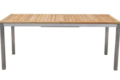 OUTFLEXX Garten-Essgruppe, schwarz, 200/300 x 100 cm, Edelstahl/Teak, Ausziehtisch, 8 Stapelstühle, 2 Klappstühle, FSC®-zertifiziertes Produkt