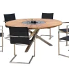 OUTFLEXX Garten-Essgruppe, schwarz, Edelstahl/Teak, Ø 170 cm, 6 Freischwinger, inkl. drehbarer Granitplatte + Eiskühler, FSC®-zertifiziertes Produkt