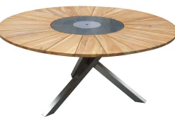 OUTFLEXX Garten-Essgruppe, schwarz, Edelstahl/Teak, Ø 170 cm, 6 Freischwinger, inkl. drehbarer Granitplatte + Eiskühler, FSC®-zertifiziertes Produkt