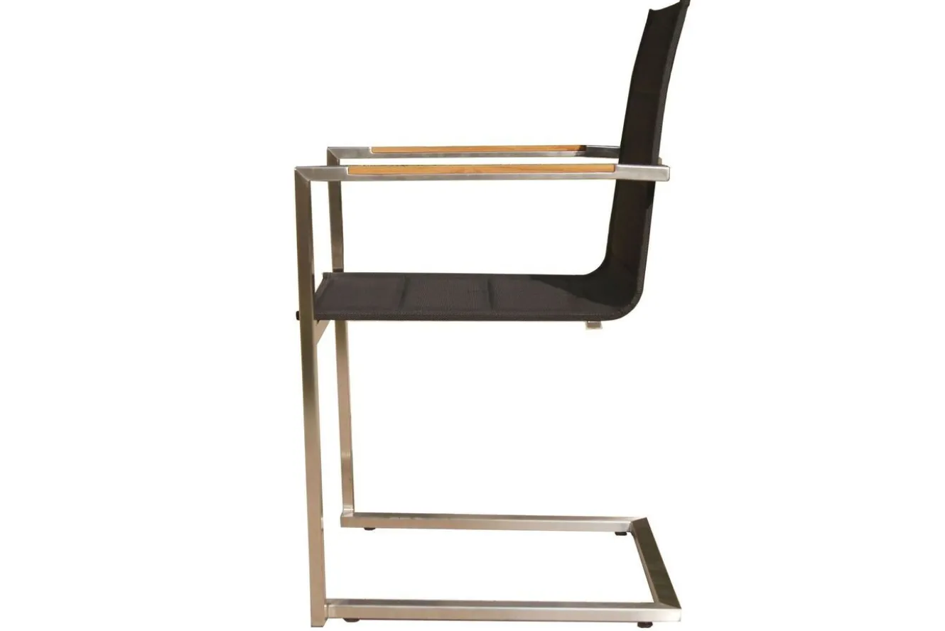 OUTFLEXX Garten-Essgruppe, schwarz, Edelstahl/Teak, Ø 170 cm, 6 Freischwinger, inkl. drehbarer Granitplatte + Eiskühler, FSC®-zertifiziertes Produkt