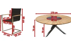 OUTFLEXX Garten-Essgruppe, schwarz, Edelstahl/Teak, Ø 170 cm, 6 Freischwinger, inkl. drehbarer Granitplatte + Eiskühler, FSC®-zertifiziertes Produkt