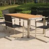 OUTFLEXX Garten-Essgruppe, schwarz, Edelstahl/Teak, Esstisch 200 x 90 cm, 6 Stapelstühle gepolstert