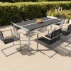 OUTFLEXX Gartenessgruppe, schwarz/silber, Edelstahl/FSC-Teak/Rope, Tisch 200x100cm, 6 Freischwinger, witterungsbeständig