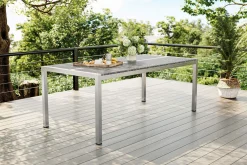 OUTFLEXX Gartenessgruppe, schwarz/silber, Edelstahl/FSC-Teak/Rope, Tisch 200x100cm, 6 Freischwinger, witterungsbeständig
