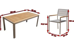 OUTFLEXX Garten-Essgruppe, silber, Edelstahl/Teak, Esstisch 180 x 90 cm, 6 Stapelstühle gepolstert