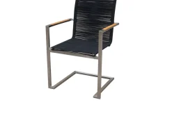 OUTFLEXX Garten-Essgruppe, silber/schwarz, Edelstahl/Teak, Esstisch Ø 170 cm, 6 Freischwinger, FSC®-zertifiziertes Produkt