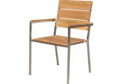 OUTFLEXX Garten-Essgruppe, silber, Edelstahl/recyceltes Teak, Tisch 90 x 90 cm, 4 Stapelsessel, FSC®-zertifiziertes Produkt