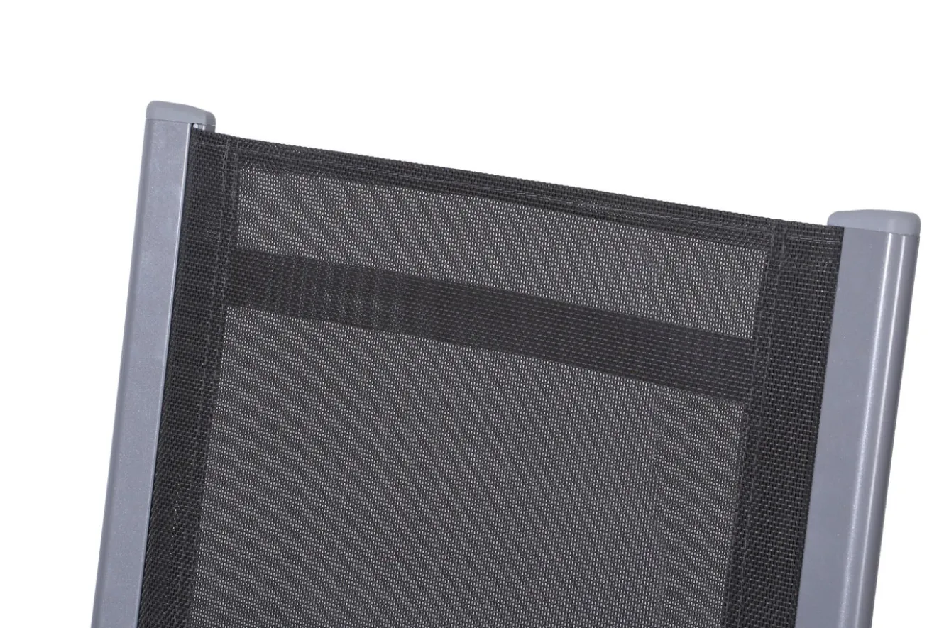 OUTFLEXX Garten-Essgruppe, silber/anthrazit, Alu/Spraystone/Textilen, 160 x 95 cm, 4 Stapelsessel, 2 Klappstühle