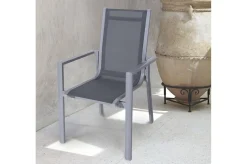 OUTFLEXX Garten-Essgruppe, silber, Alu / Spraystone / Textil, Tisch 180/280x100cm, 6 Stapelsessel