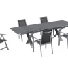 OUTFLEXX Garten-Essgruppe, silber, Alu / Keramik / Textil, Tisch 180/280 x 100 cm, 4 Stapelsessel, 2 Klappstühle