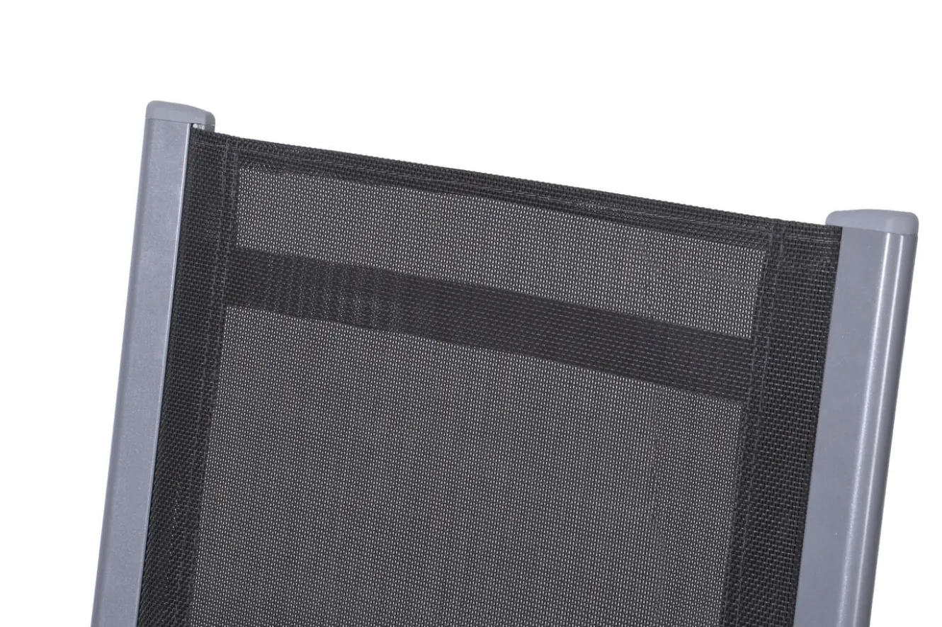 OUTFLEXX Garten-Essgruppe, silber, Alu / Keramik / Textil, Tisch 180/280 x 100 cm, 4 Stapelsessel, 2 Klappstühle
