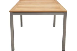 OUTFLEXX Garten-Essgruppe, silber, 200/300 x 100 cm, Edelstahl/Teak, Ausziehtisch, 6 Stühle padded, 2 Klappstühle, FSC®-zertifiziertes Produkt