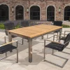 OUTFLEXX Garten-Essgruppe, silber/schwarz, Edelstahl/Teak, Ausziehtisch 200-300 x 100 cm, 6 Freischwinger, FSC®-zertifiziertes Produkt