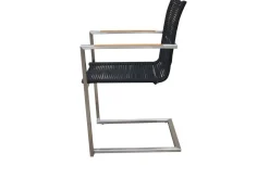 OUTFLEXX Garten-Essgruppe, silber/schwarz, Edelstahl/Teak, Ausziehtisch 200-300 x 100 cm, 6 Freischwinger, FSC®-zertifiziertes Produkt