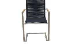 OUTFLEXX Garten-Essgruppe, silber/schwarz, Edelstahl/Teak, Ausziehtisch 200-300 x 100 cm, 6 Freischwinger, FSC®-zertifiziertes Produkt