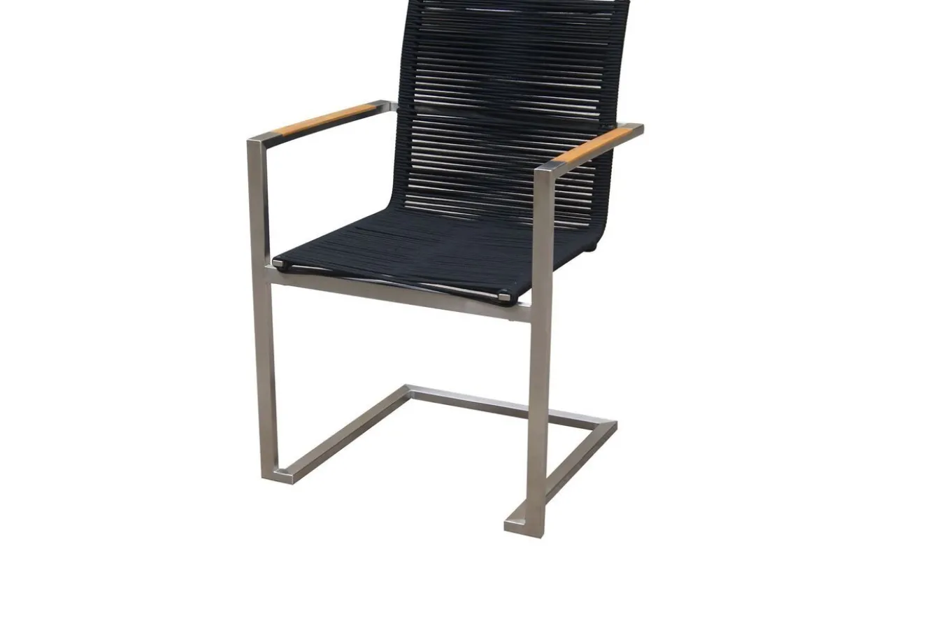 OUTFLEXX Garten-Essgruppe, silber/schwarz, Edelstahl/Teak, Ausziehtisch 200-300 x 100 cm, 6 Freischwinger, FSC®-zertifiziertes Produkt