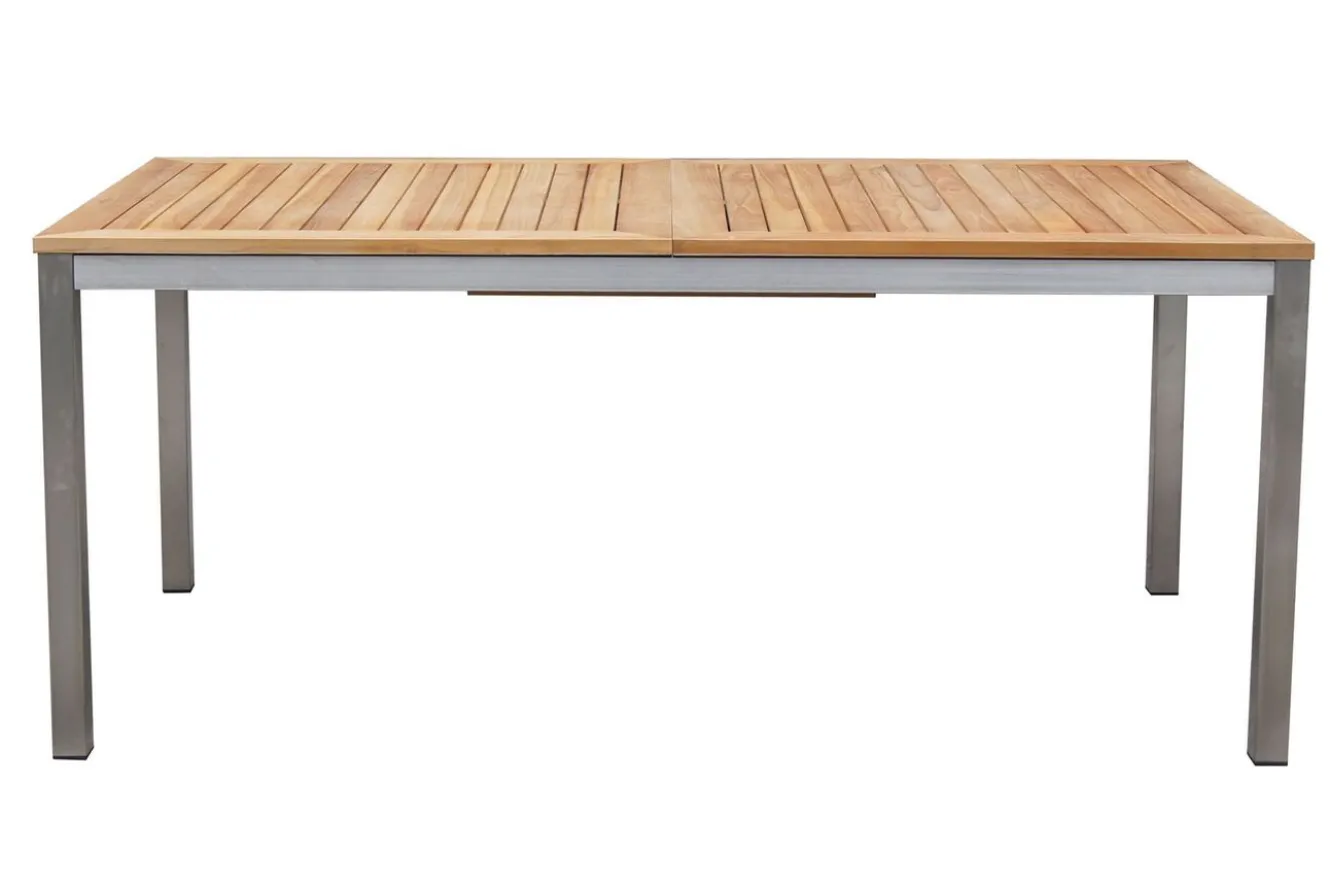 OUTFLEXX Garten-Essgruppe, silber/schwarz, Edelstahl/Teak, Ausziehtisch 200-300 x 100 cm, 6 Freischwinger, FSC®-zertifiziertes Produkt