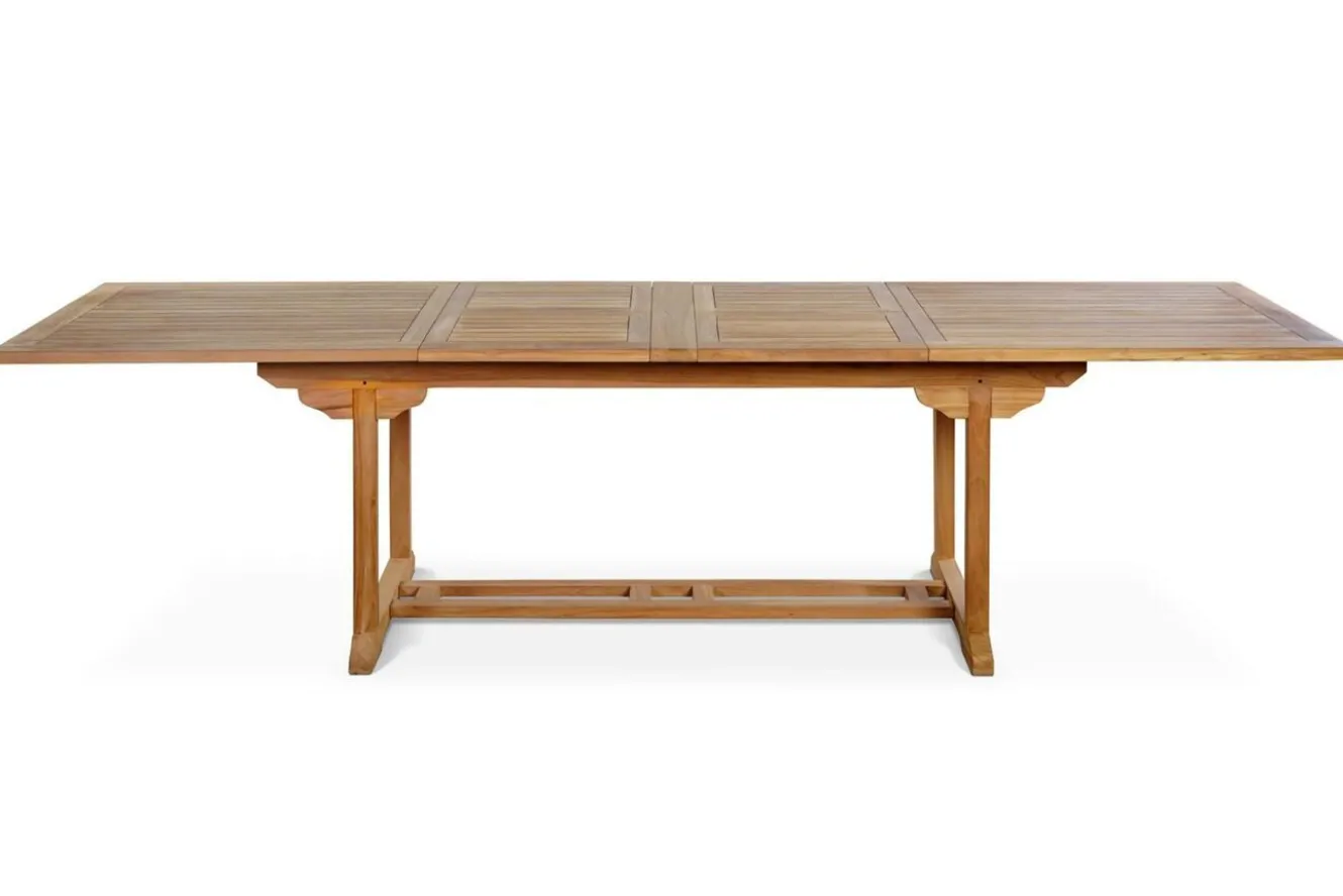 OUTFLEXX Garten-Essgruppe, Teakholz, Ausziehtisch 195/295 x 90 cm, 10 Armlehnensessel, inkl. Polster