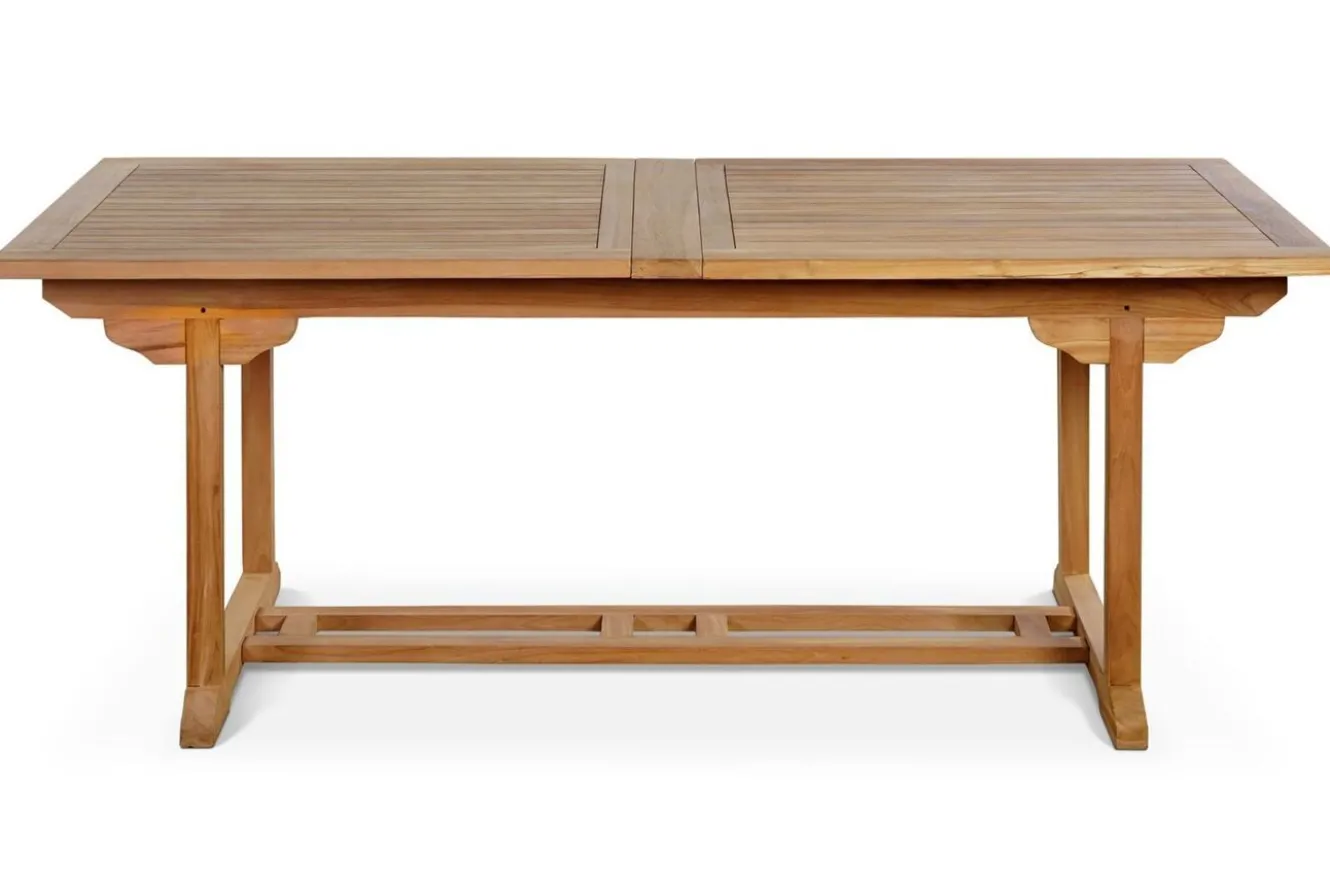 OUTFLEXX Garten-Essgruppe, Teakholz, Ausziehtisch 195/295 x 90 cm, 10 Armlehnensessel, inkl. Polster