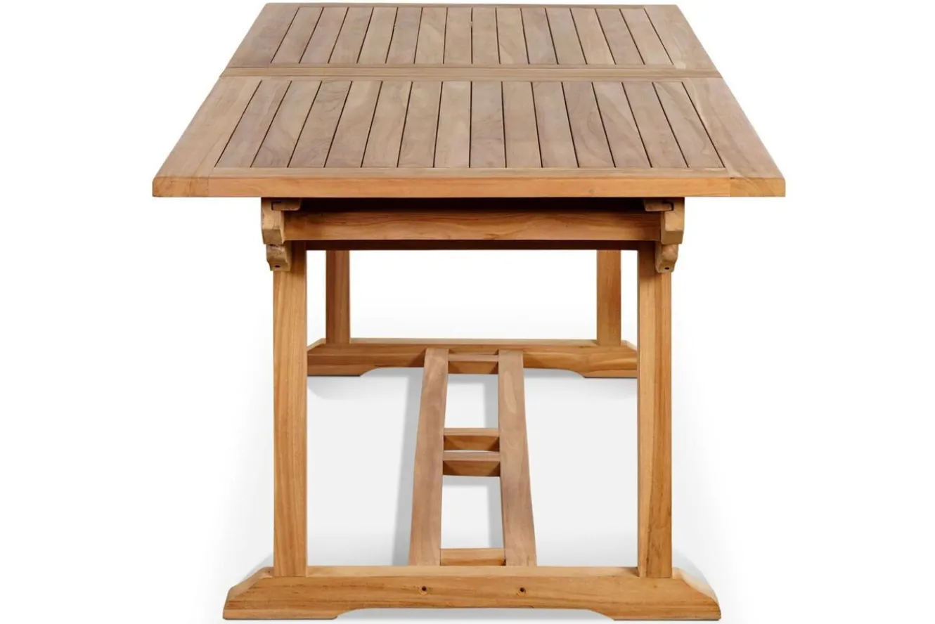 OUTFLEXX Garten-Essgruppe, Teakholz, Ausziehtisch 195/295 x 90 cm, 10 Armlehnensessel, inkl. Polster