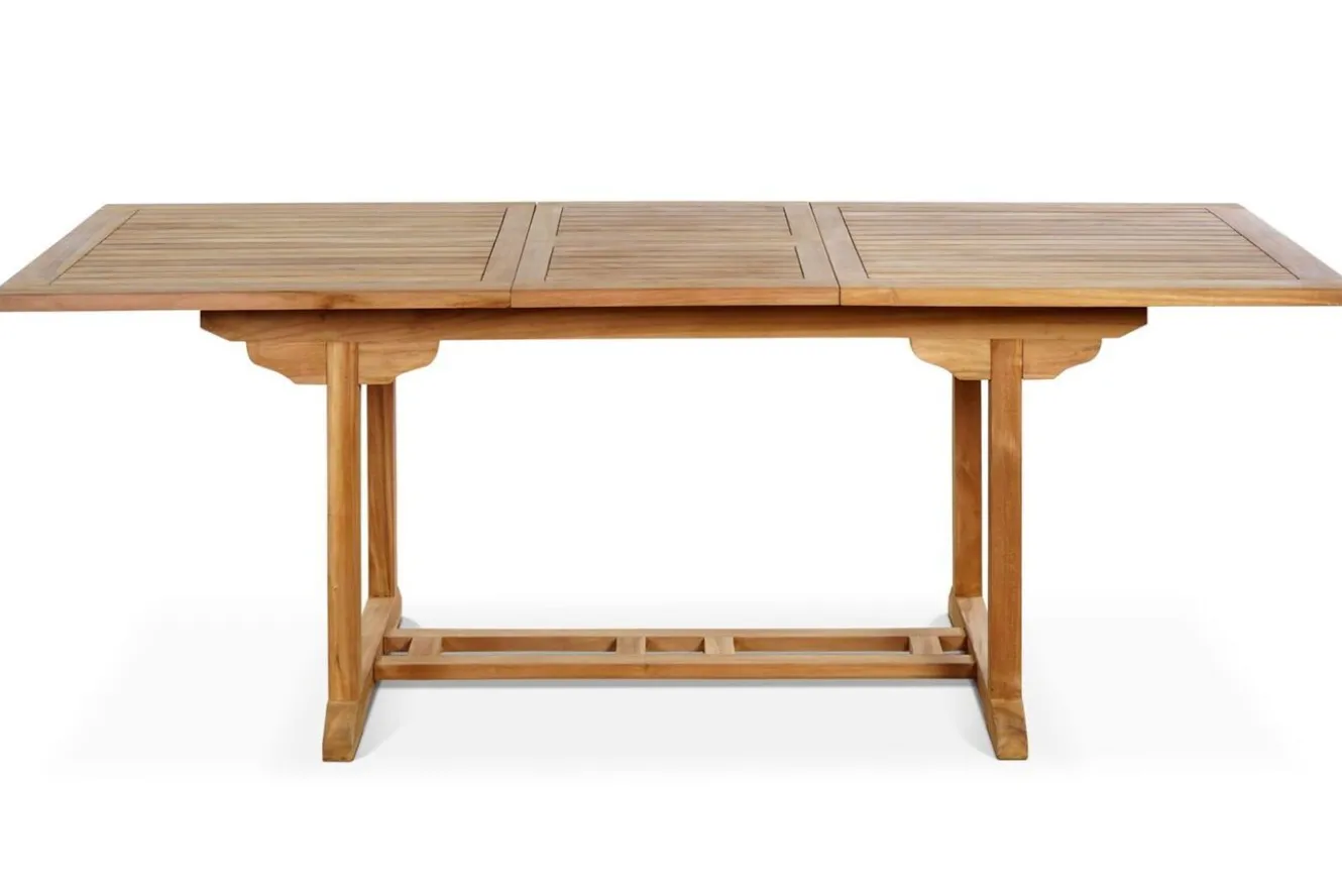 OUTFLEXX Garten-Essgruppe, Teakholz, Ausziehtisch 160/210x90cm, 8 Armlehnensessel, inkl. Polster