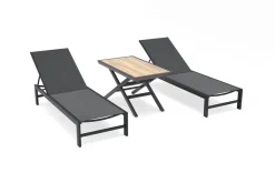 OUTFLEXX Gartenliegen-Set, anthrazit matt/schwarz, Alu/Textilene, 190 x 60 cm, inkl. höhenverstellbarer Kafeetisch , UV-beständig