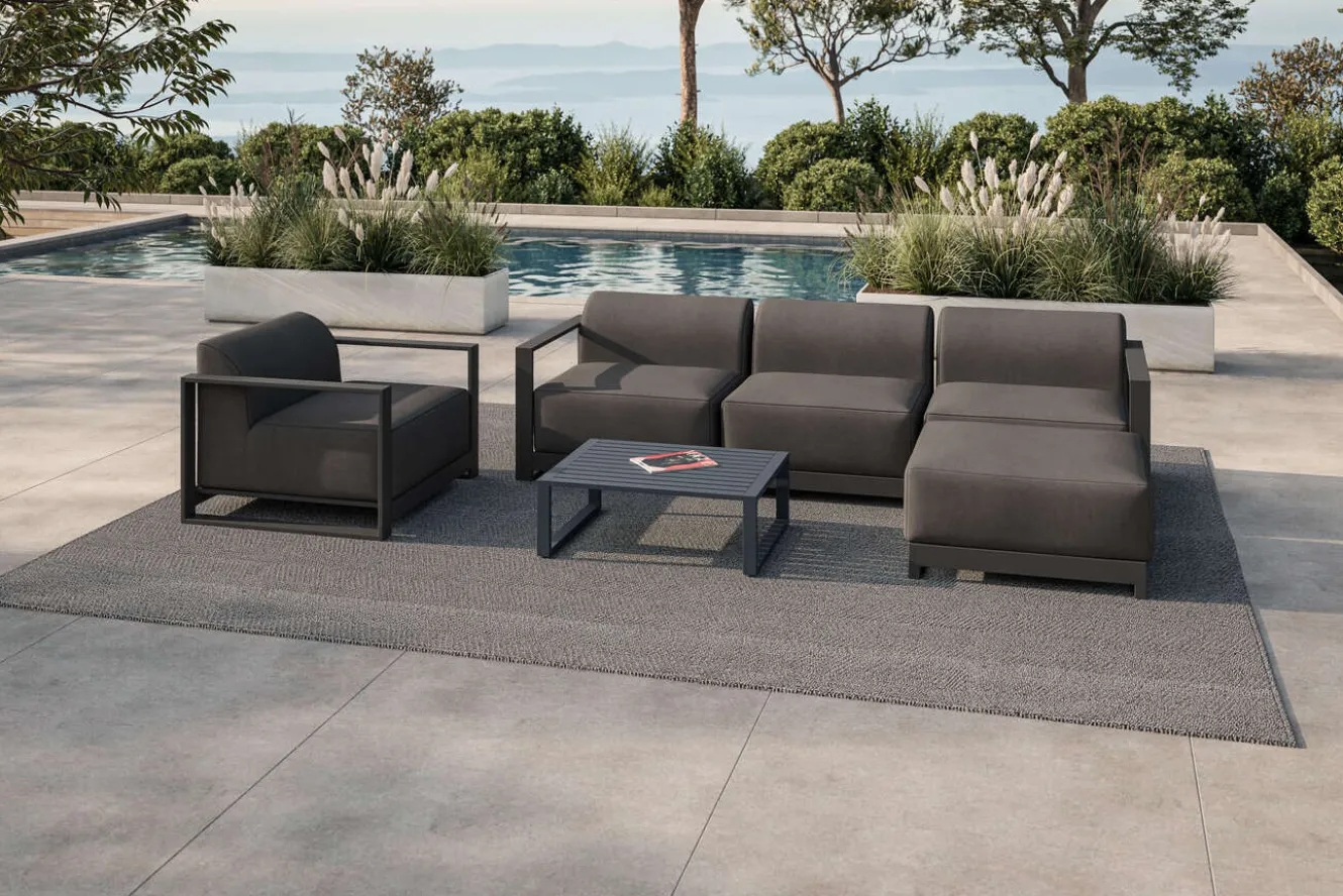 OUTFLEXX Gartenlounge, anthrazit, Aluminium/Polyester, für 5 Personen, mit Kissen Inklusive, stapelbar, UV-beständig