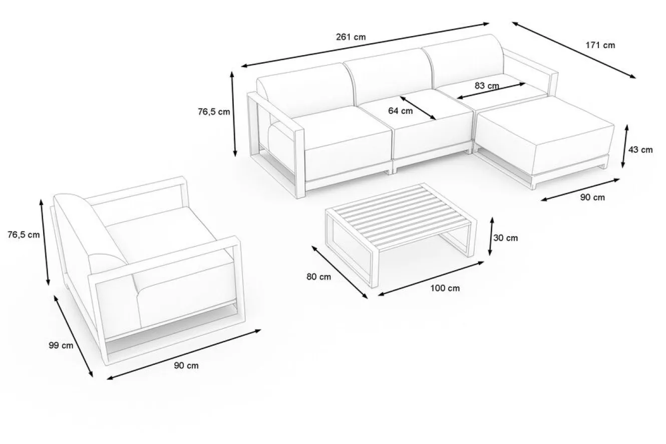 OUTFLEXX Gartenlounge, anthrazit, Aluminium/Polyester, für 5 Personen, mit Kissen Inklusive, stapelbar, UV-beständig