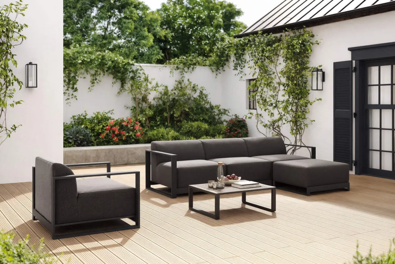 OUTFLEXX Gartenlounge, anthrazit, Aluminium/Polyester, für 5 Personen, mit Kissen Inklusive, stapelbar, UV-beständig