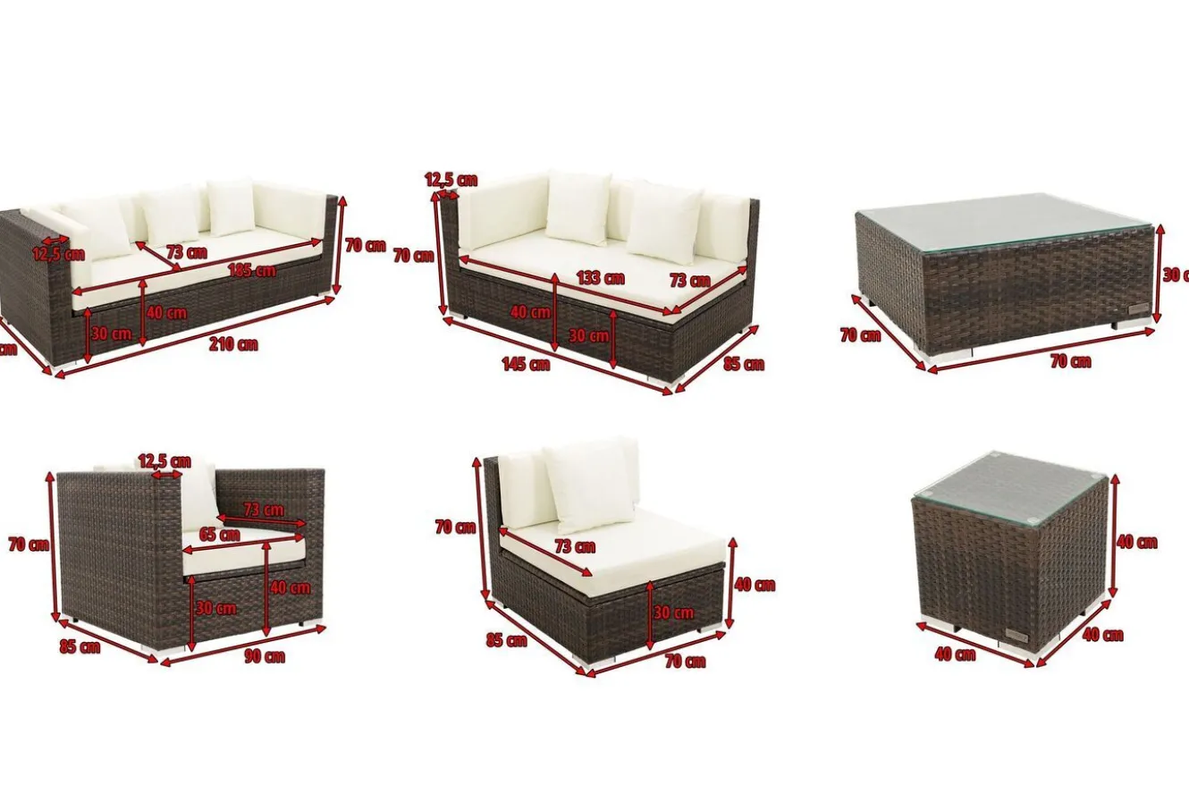 OUTFLEXX Gartenlounge, braun marmoriert, Polyrattan, 8 Pers, wasserfeste Kissenbox, inkl. Beistelltisch