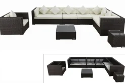 OUTFLEXX Gartenlounge, braun marmoriert, Polyrattan, 8 Pers, wasserfeste Kissenbox, inkl. Beistelltisch